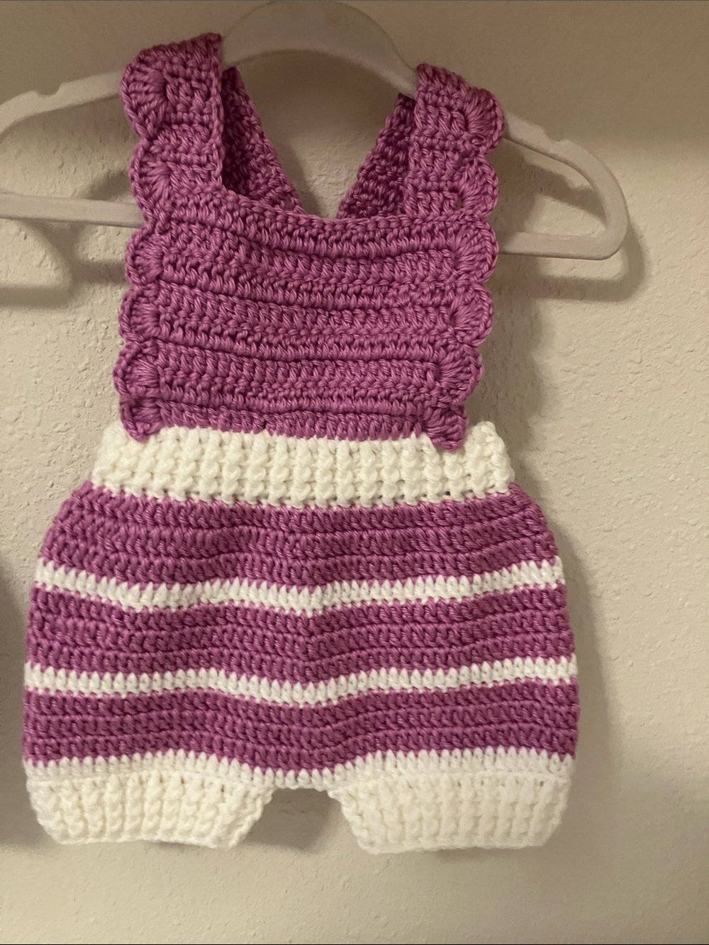 Handmade Purple and White Crochet Baby Romper
